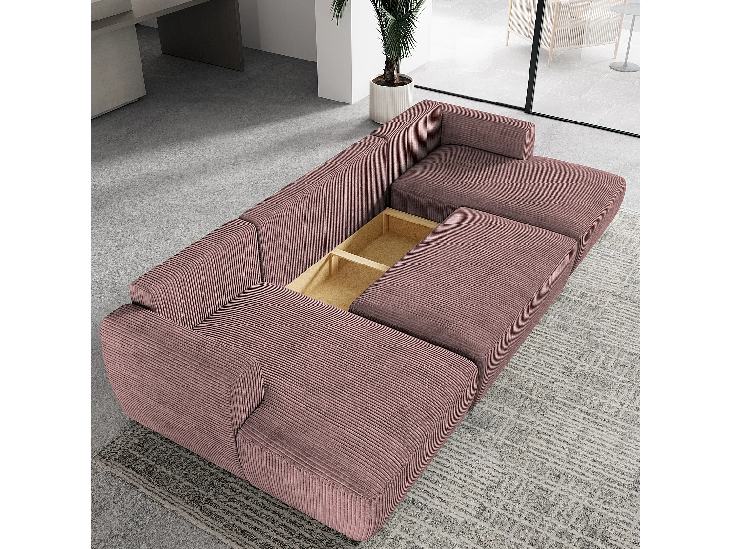 Canapé d'angle SENTUM Parme en velours côtelé avec fonction de couchage