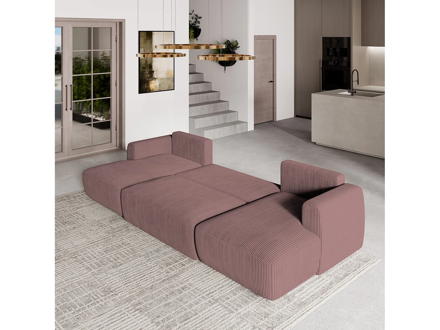 Canapé d'angle SENTUM Parme en velours côtelé avec fonction de couchage