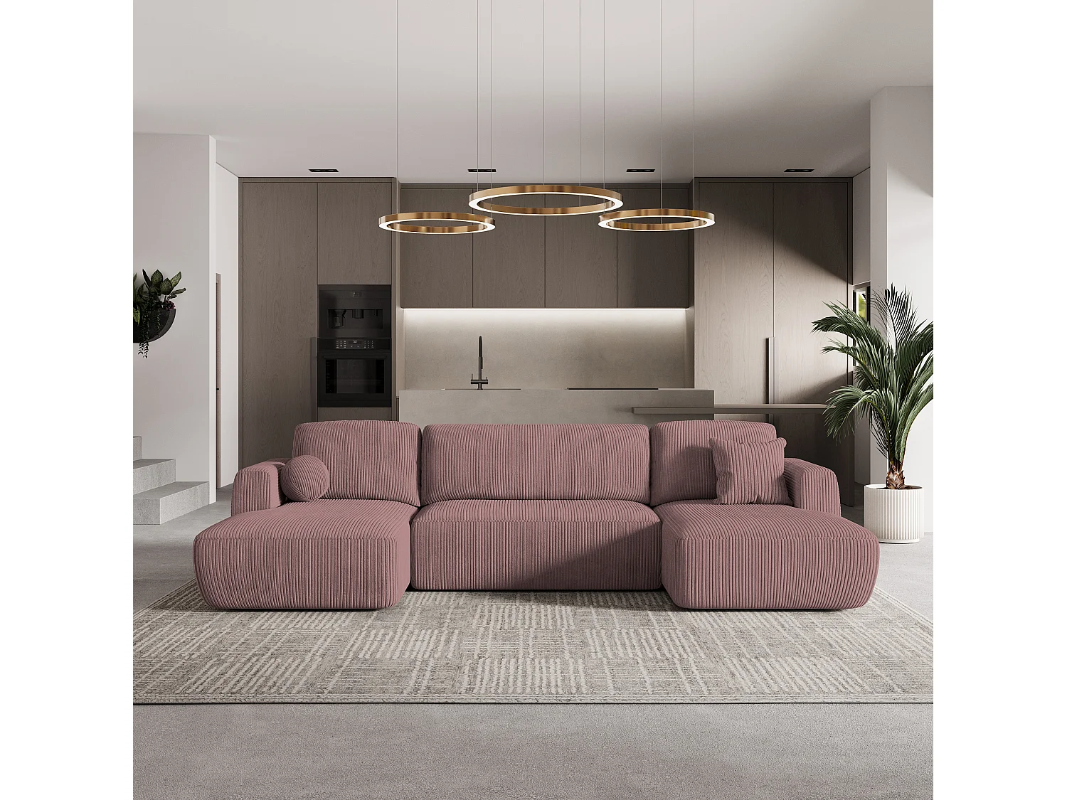 Canapé d'angle SENTUM Parme en velours côtelé avec fonction de couchage