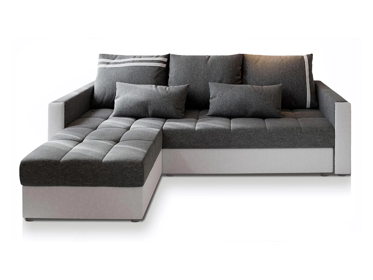 Canapé d'angle KOS PIK Gris clair en tissu texturé avec fonction de couchage