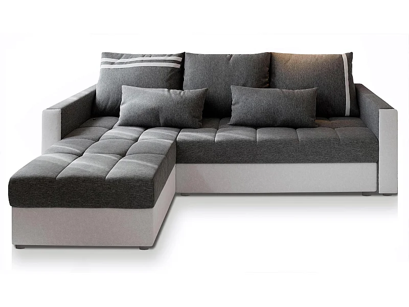 Canapé d'angle KOS PIK Gris clair en tissu texturé avec fonction de couchage