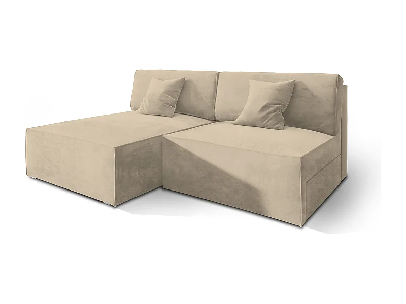 Canapé d'angle FIORO Crème en velours avec fonction de couchage