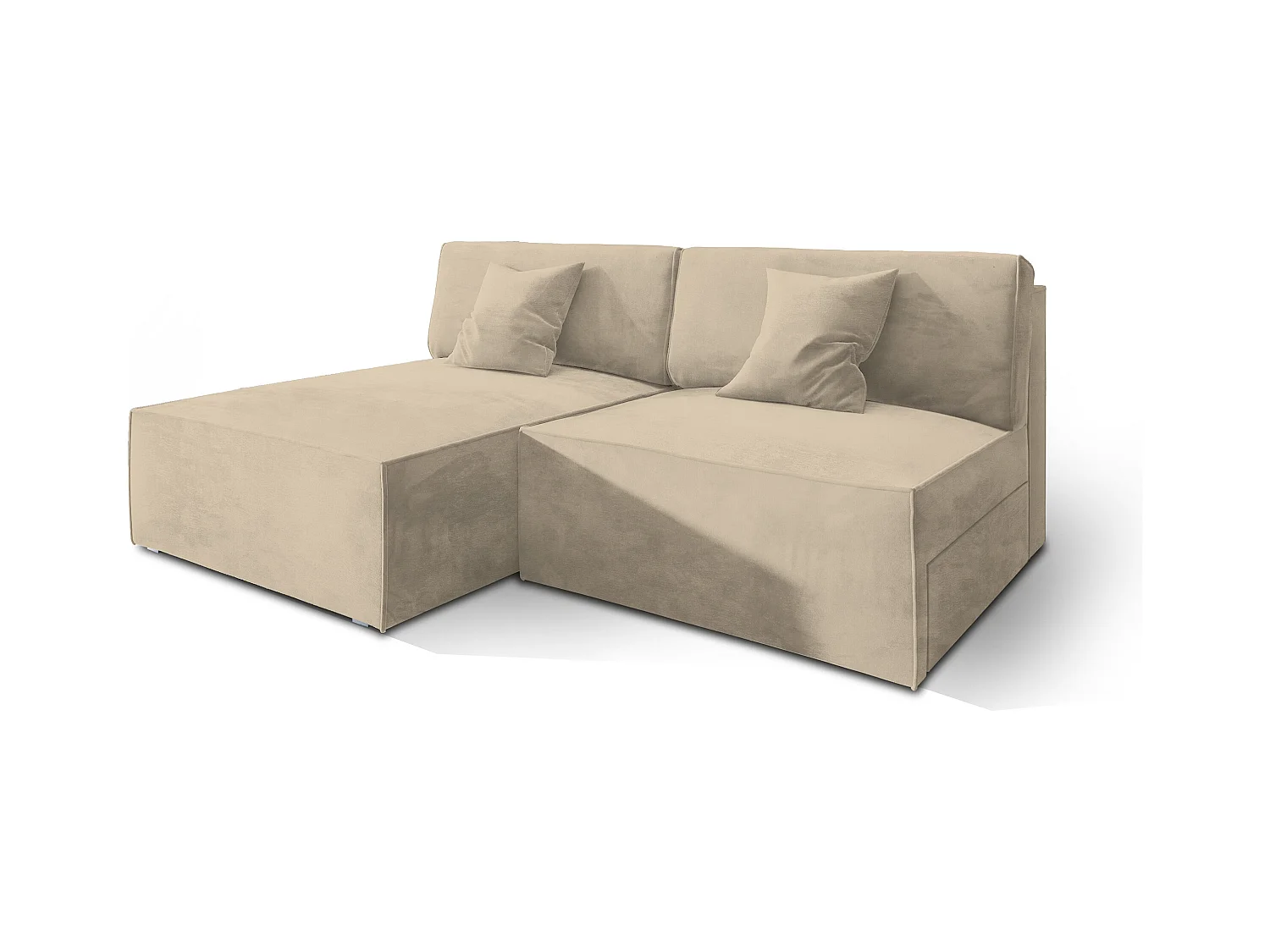 Canapé d'angle FIORO Crème en velours avec fonction de couchage