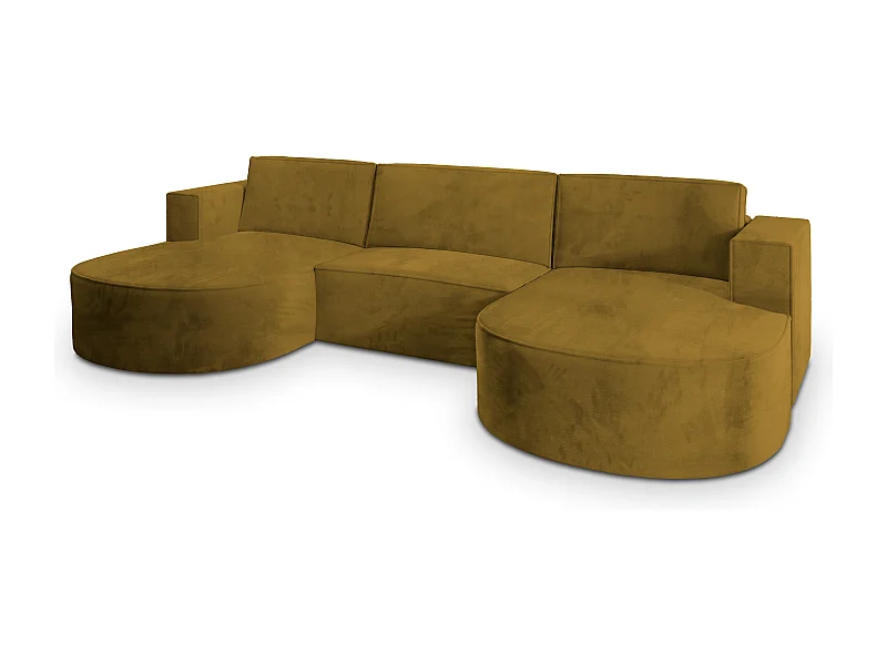 Canapé d'angle VEZZO Jaune en velours avec fonction de couchage