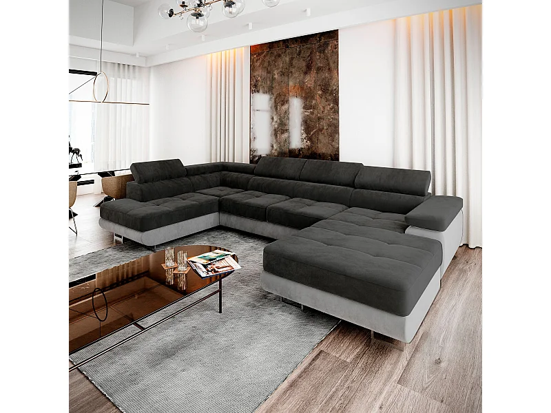 Canapé d'angle CASONE Noir en velours avec fonction de couchage