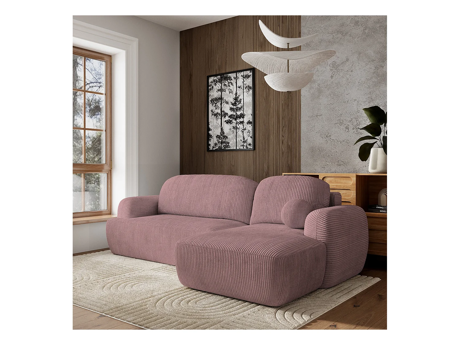 Canapé d'angle MODENZA Parme en velours côtelé avec fonction de couchage