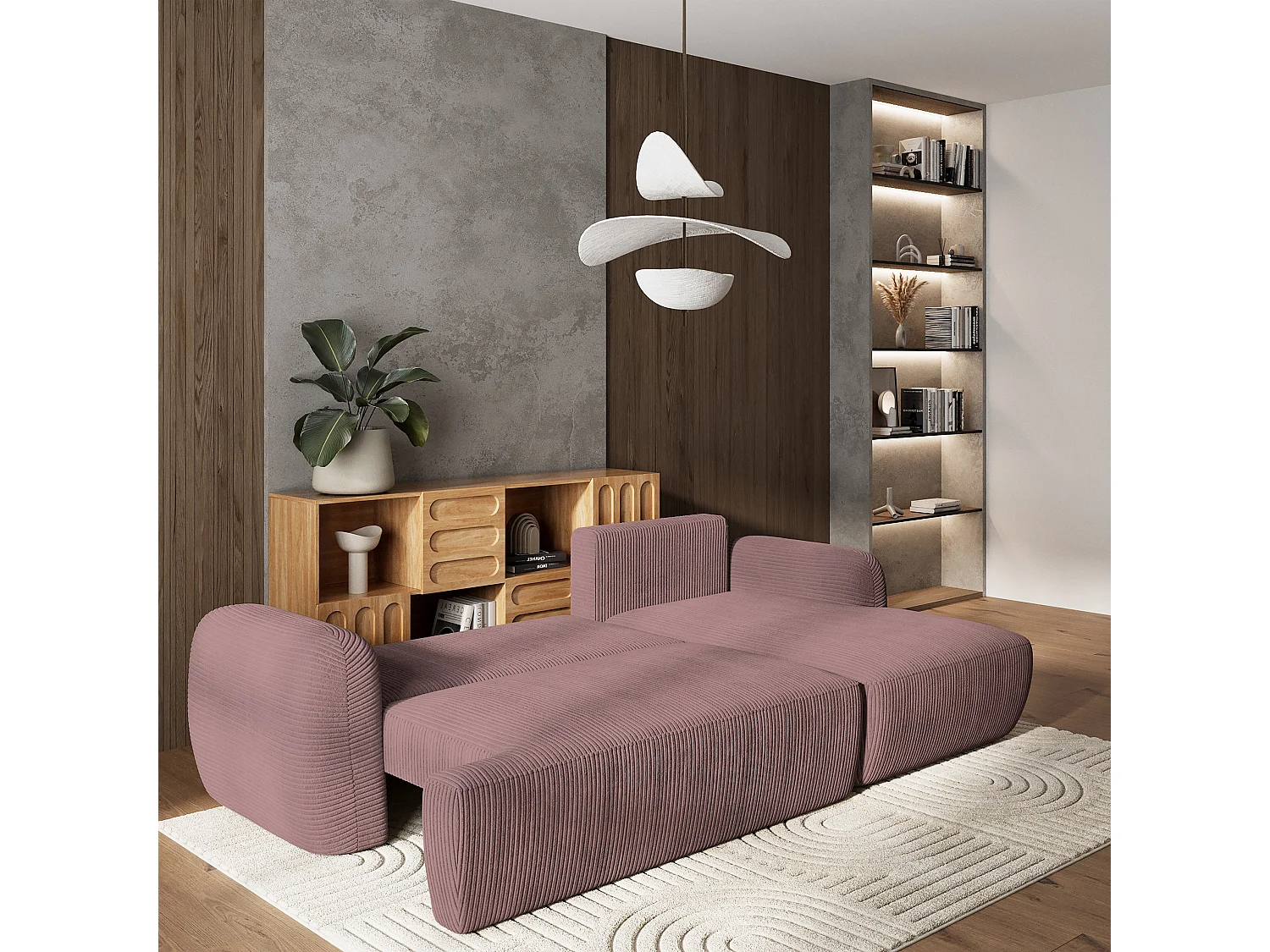 Canapé d'angle MODENZA Parme en velours côtelé avec fonction de couchage