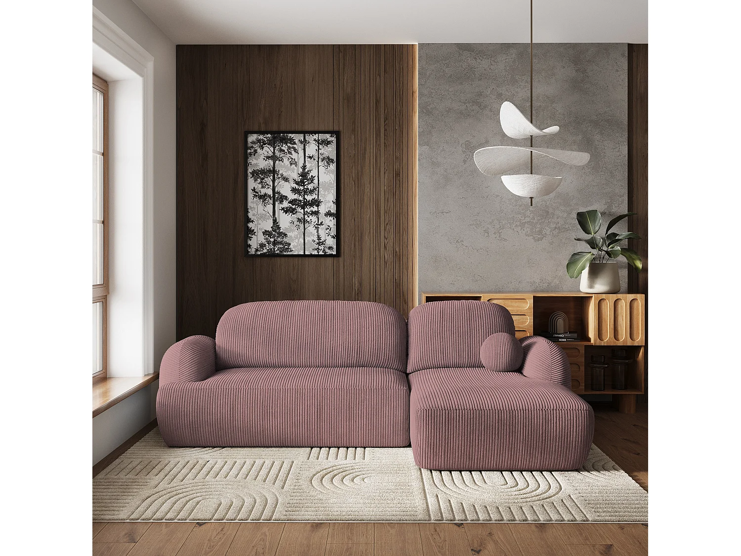 Canapé d'angle MODENZA Parme en velours côtelé avec fonction de couchage