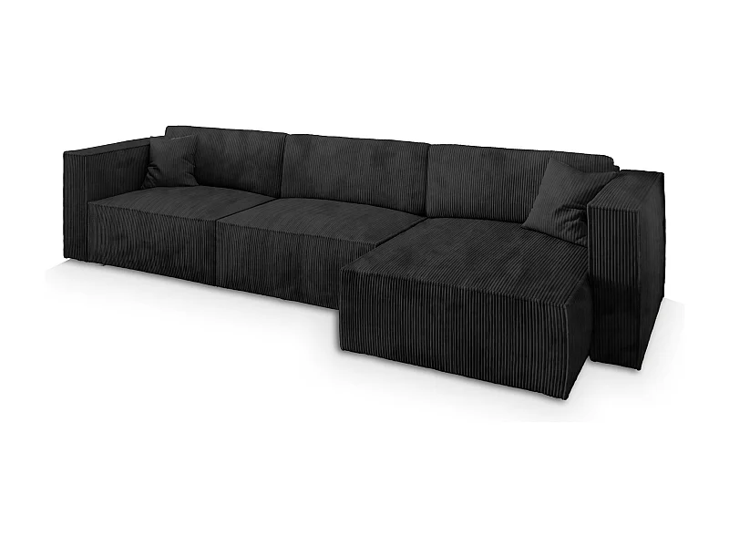 Canapé d'angle TOLMO Noir en velours côtelé avec fonction de couchage