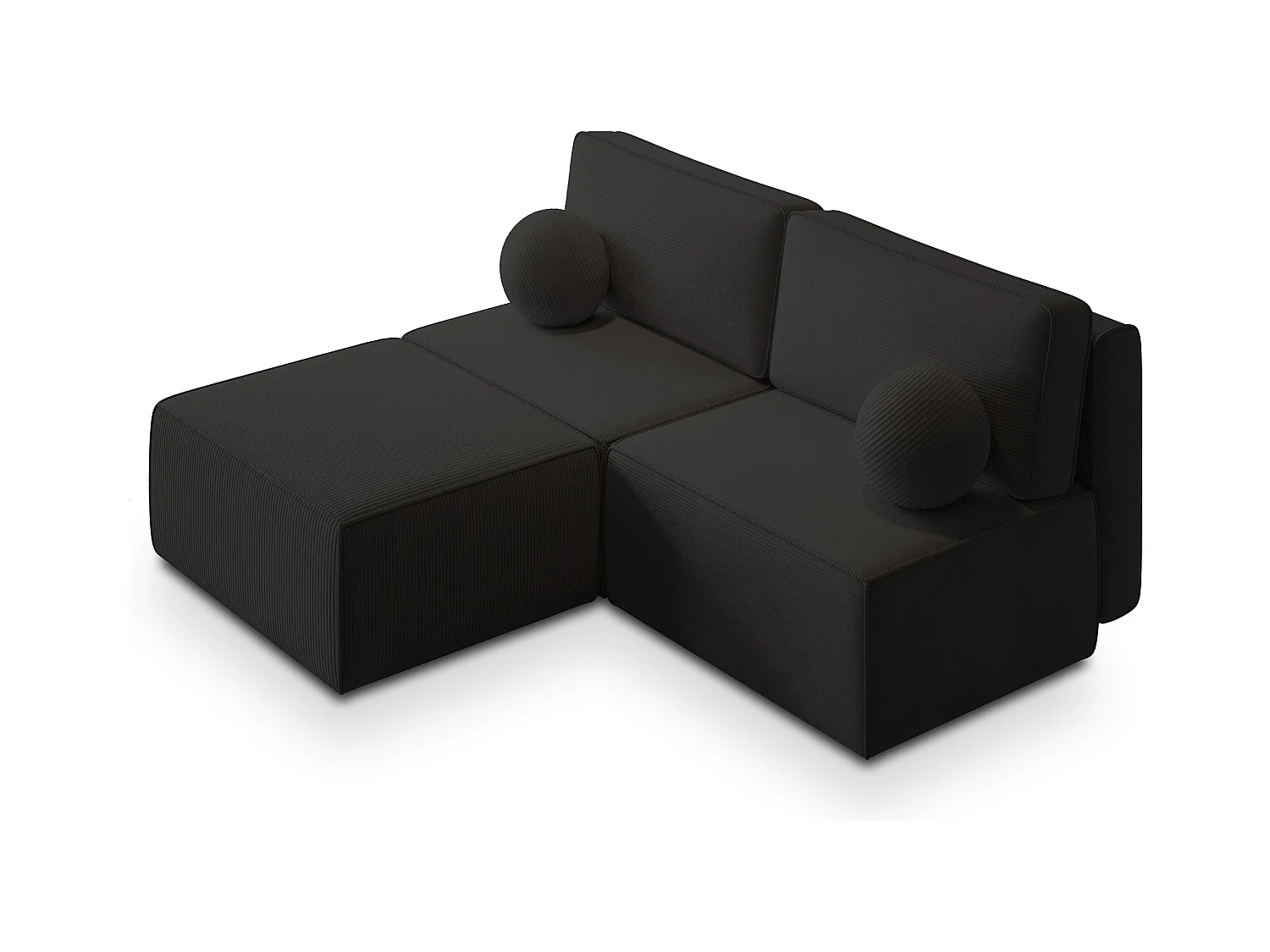 Canapé d'angle VARNA Noir en velours côtelé avec fonction de couchage