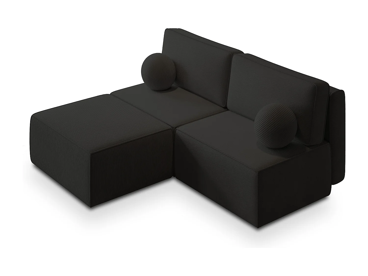 Canapé d'angle VARNA Noir en velours côtelé avec fonction de couchage