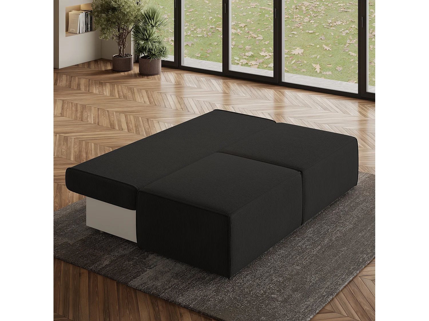 Canapé d'angle VARNA Noir en velours côtelé avec fonction de couchage