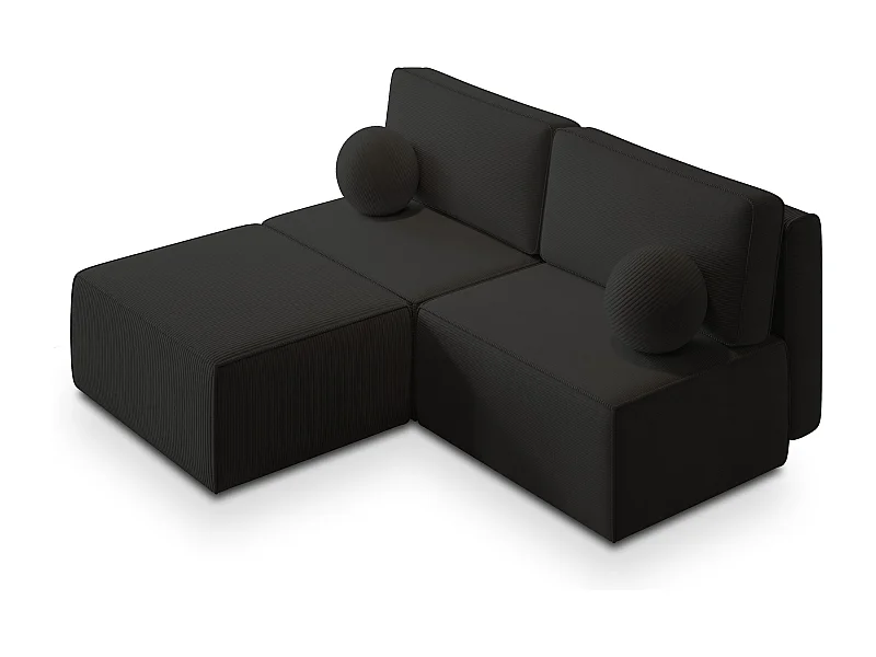 Canapé d'angle VARNA Noir en velours côtelé avec fonction de couchage