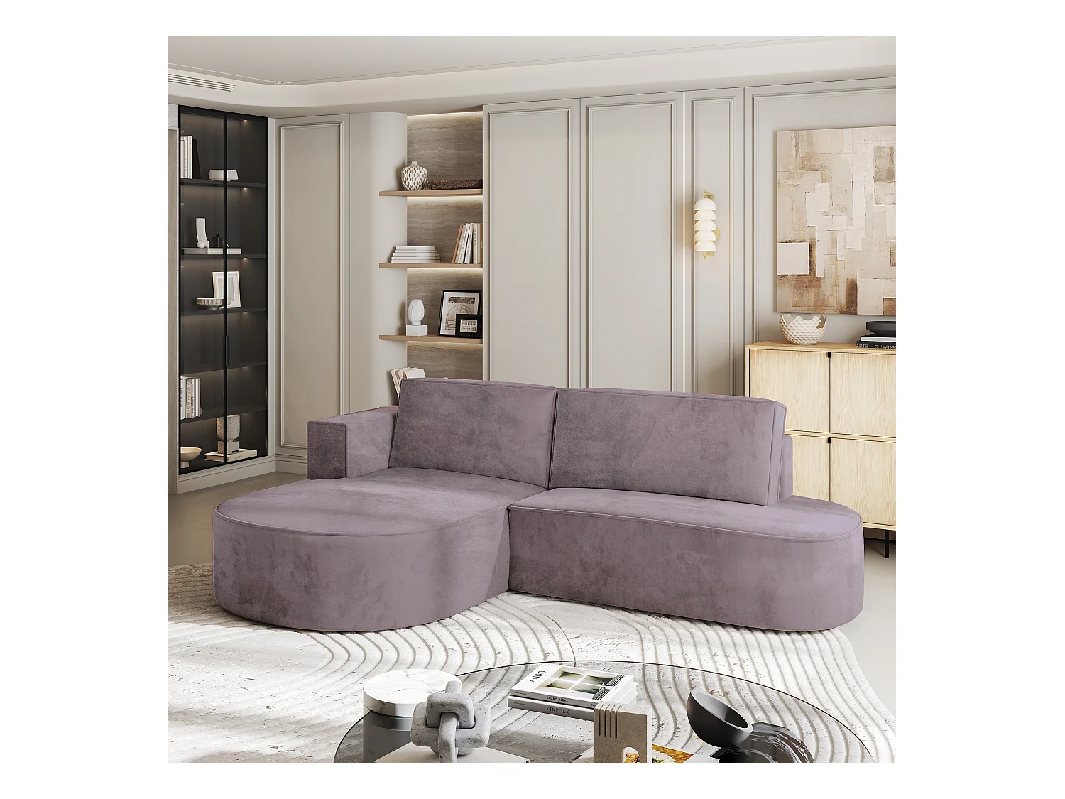 Canapé d'angle CORTIO Parme en velours avec fonction de couchage