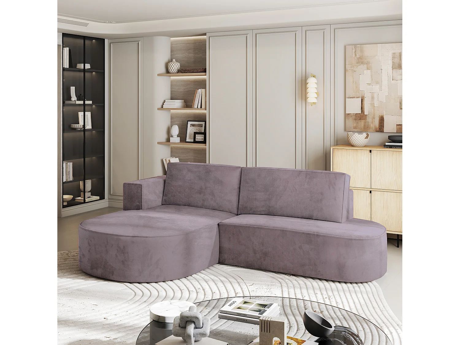 Canapé d'angle CORTIO Parme en velours avec fonction de couchage