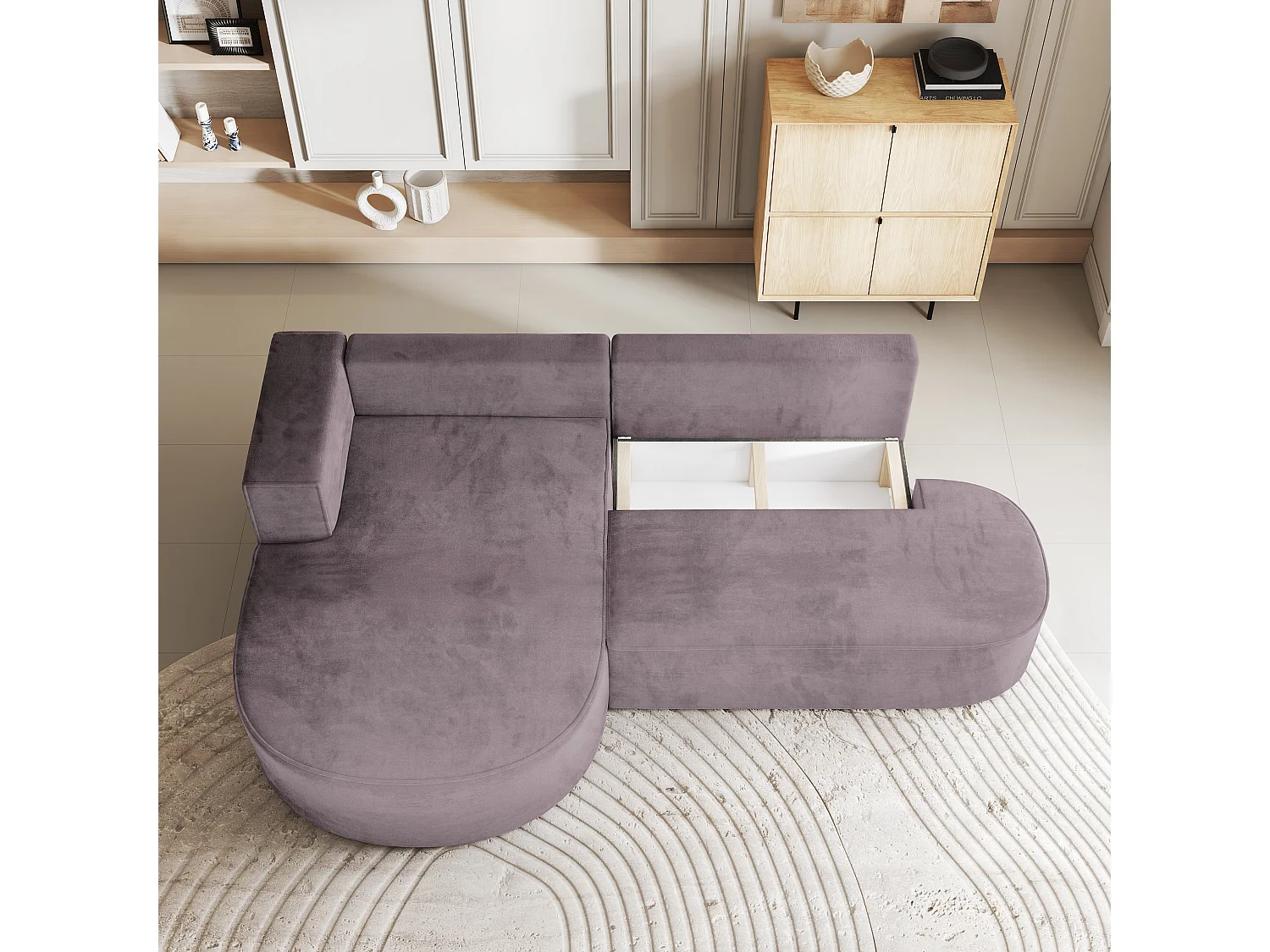 Canapé d'angle CORTIO Parme en velours avec fonction de couchage