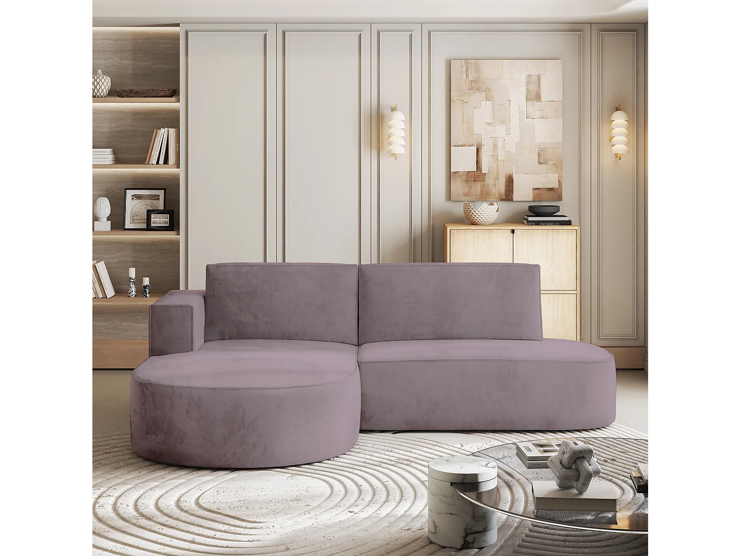 Canapé d'angle CORTIO Parme en velours avec fonction de couchage