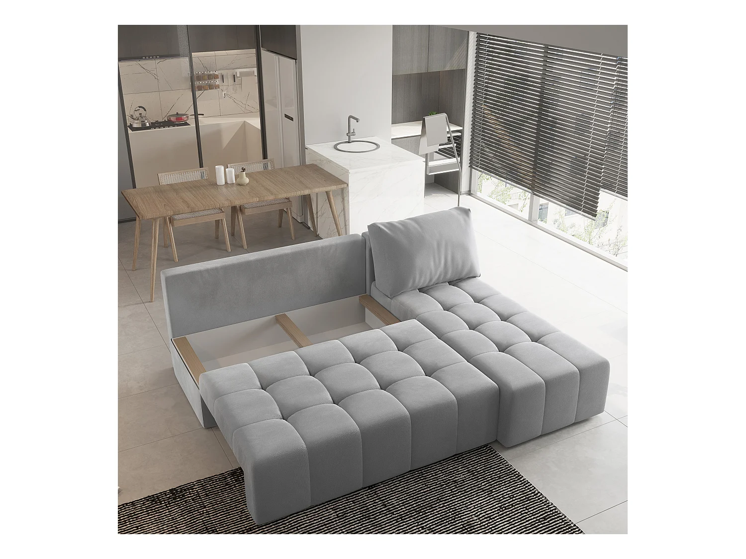 Canapé d'angle DOMIRA Marron en peluche avec fonction de couchage