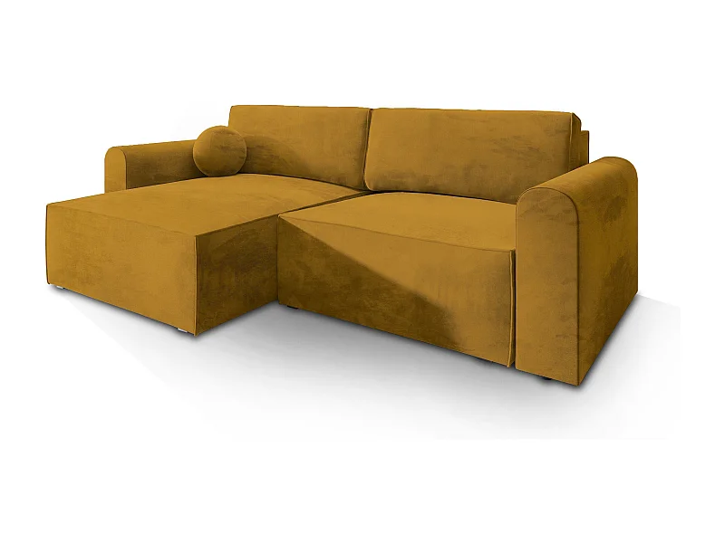 Canapé d'angle FIANO Jaune en velours avec fonction de couchage