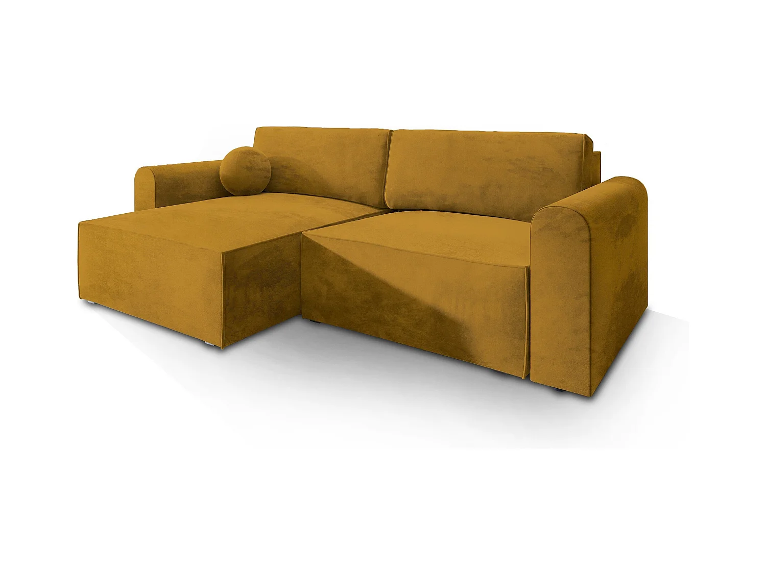 Canapé d'angle FIANO Jaune en velours avec fonction de couchage