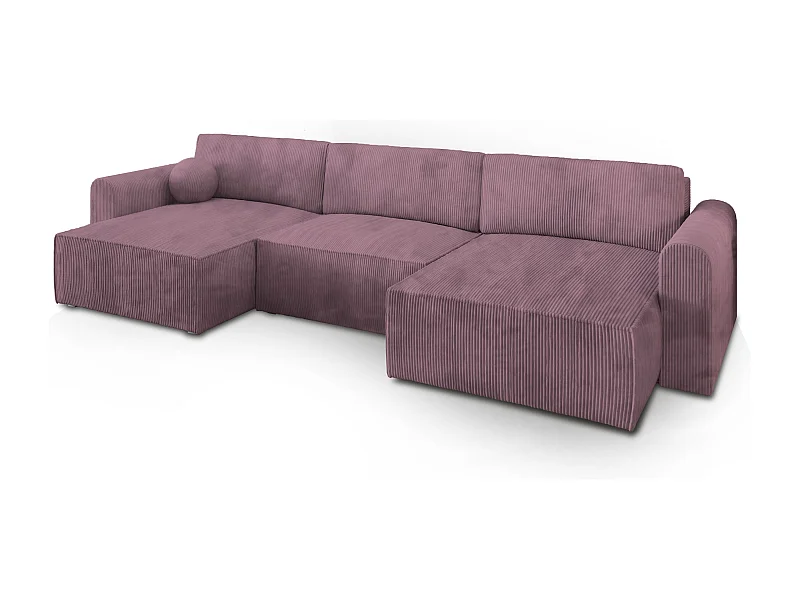 Canapé d'angle FENTO Parme en velours côtelé avec fonction de couchage