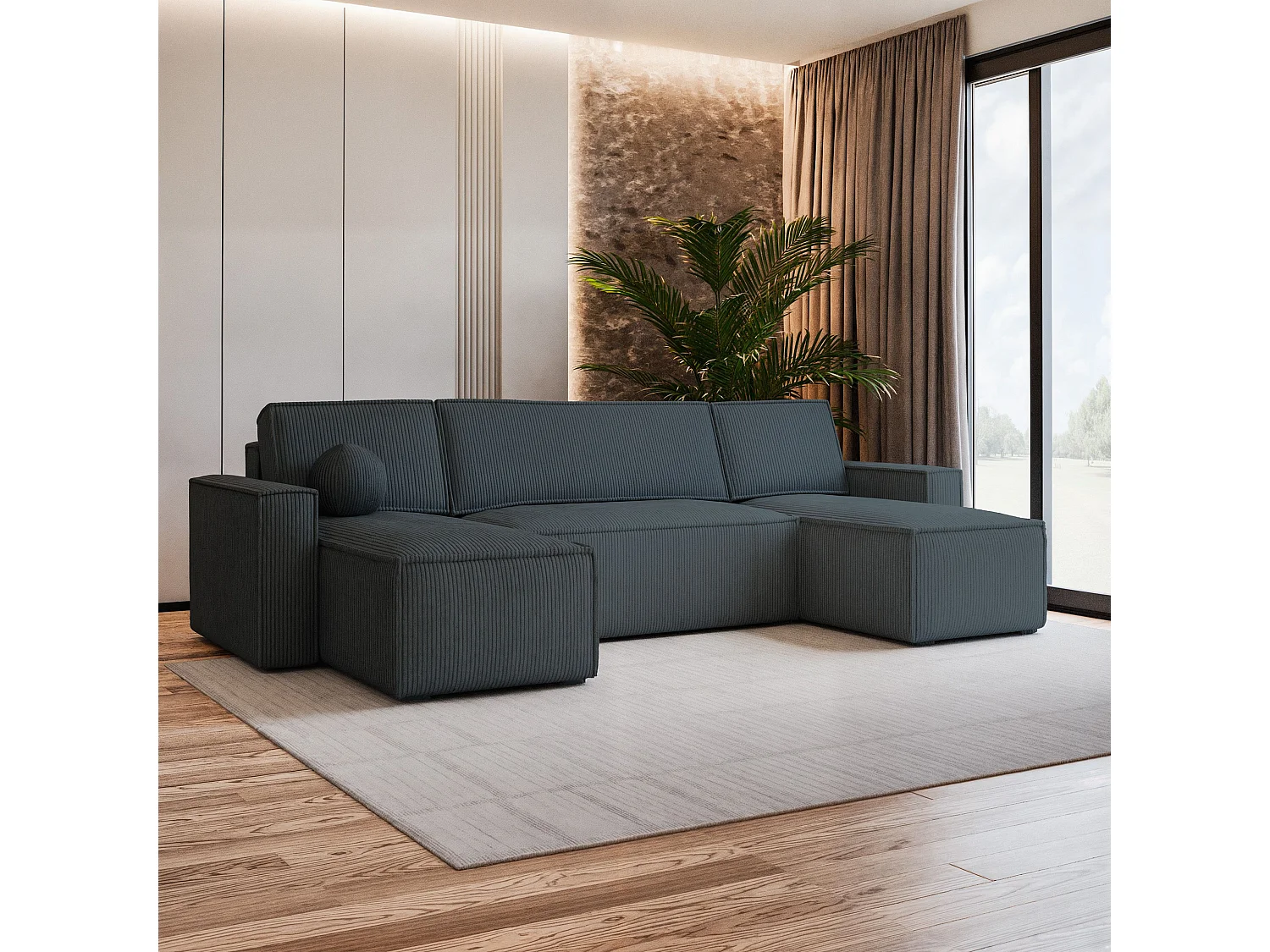 Canapé d'angle PESANO Gris anthracite en velours côtelé avec fonction de couchage