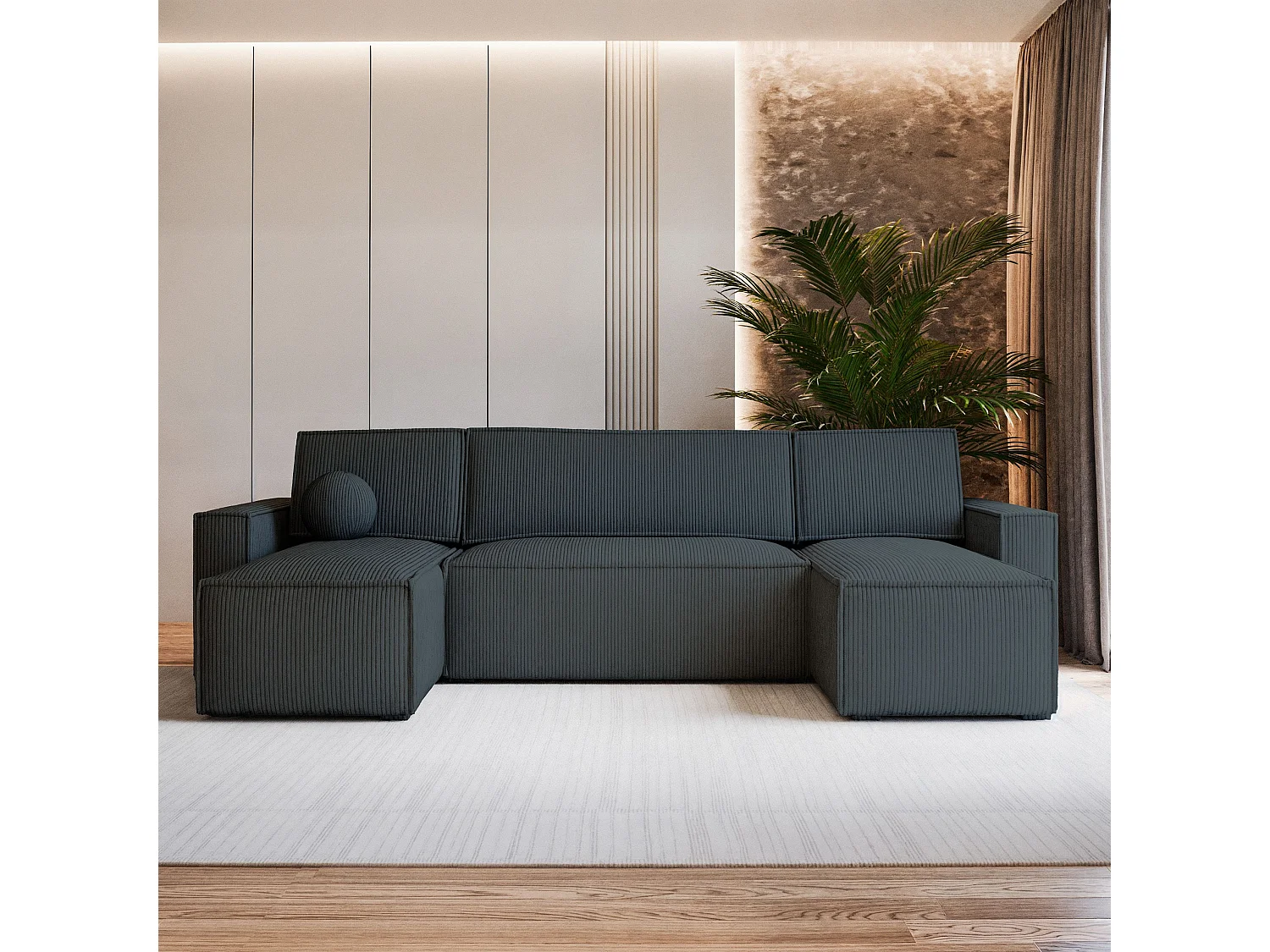 Canapé d'angle PESANO Gris anthracite en velours côtelé avec fonction de couchage