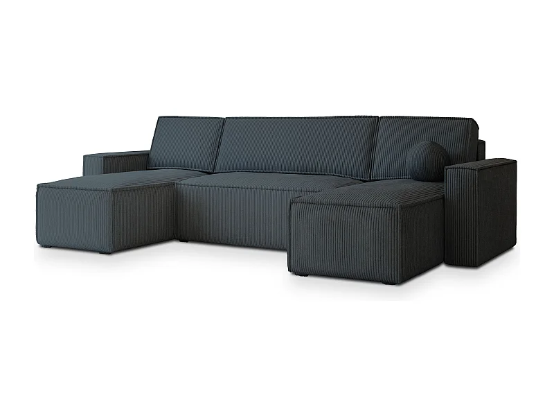 Canapé d'angle PESANO Gris anthracite en velours côtelé avec fonction de couchage