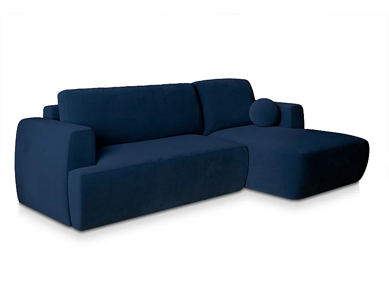 Canapé d'angle SENTI Bleu en peluche avec fonction de couchage