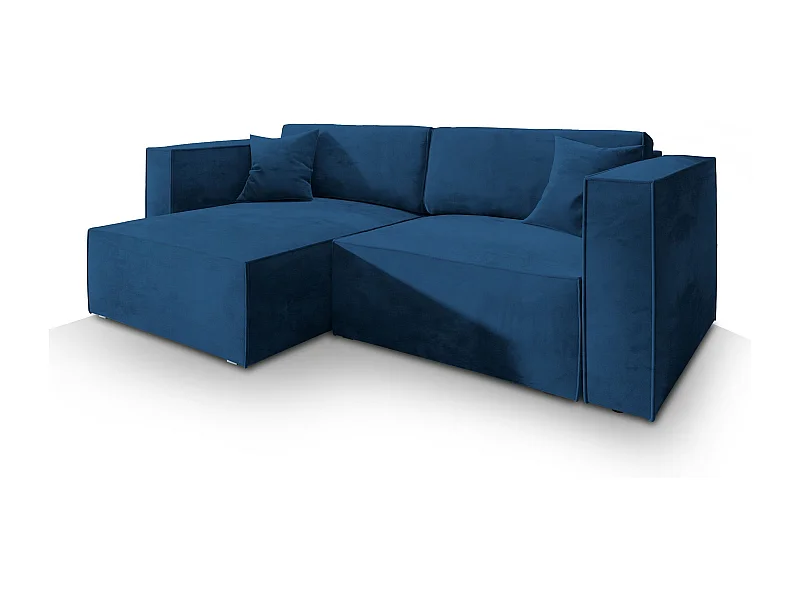 Canapé d'angle NERIO Bleu en velours avec fonction de couchage