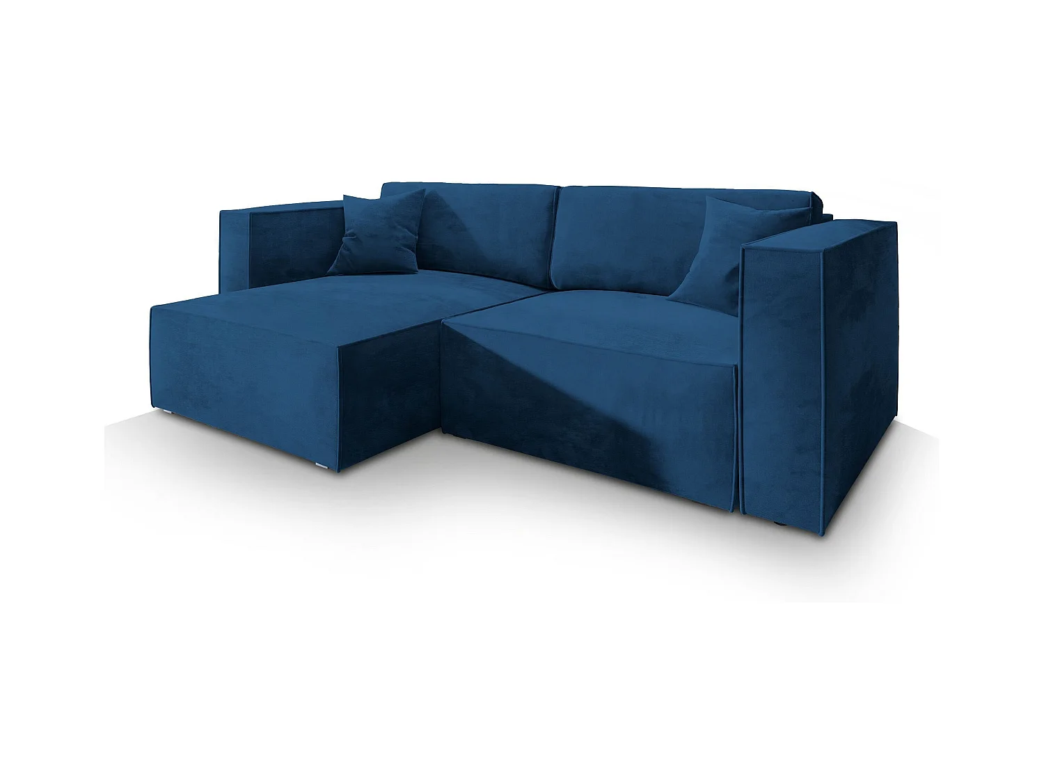 Canapé d'angle NERIO Bleu en velours avec fonction de couchage