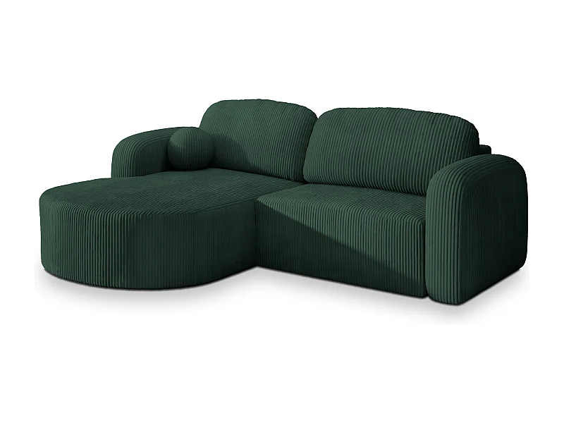 Canapé d'angle AMILIA Vert en velours côtelé avec fonction de couchage