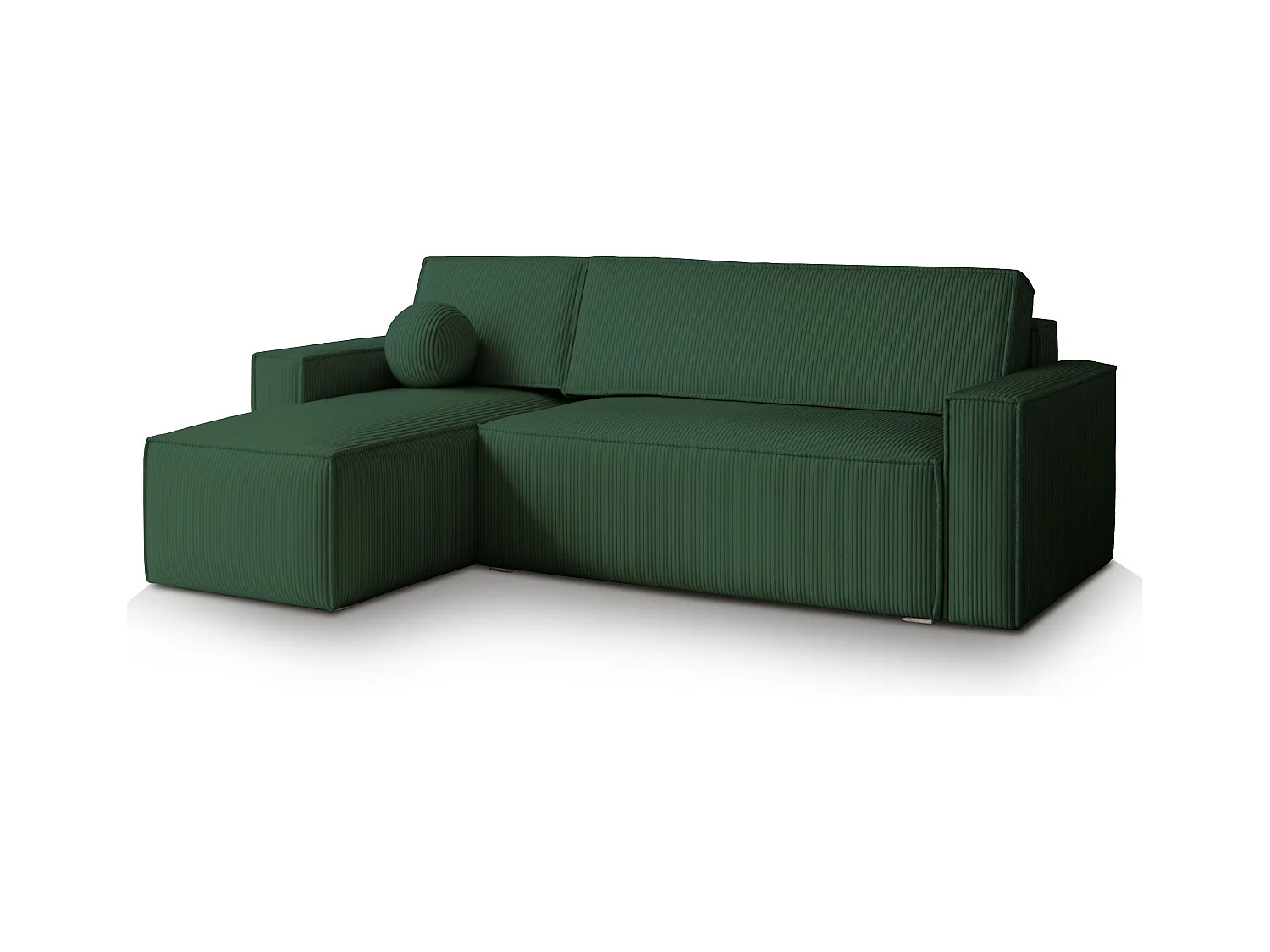 Canapé d'angle RAVELO Vert Sapin en velours côtelé avec fonction de couchage