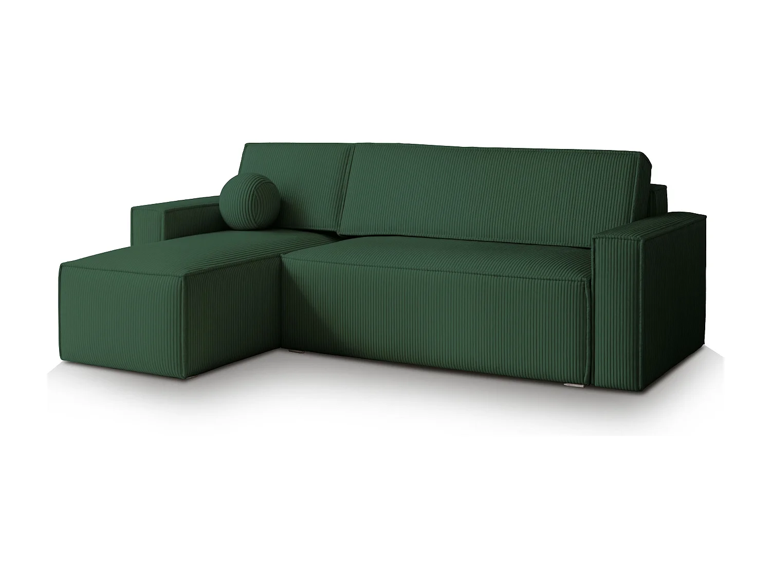 Canapé d'angle RAVELO Vert Sapin en velours côtelé avec fonction de couchage