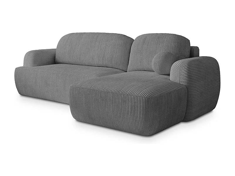 Canapé d'angle MODENZA Gris en velours côtelé avec fonction de couchage