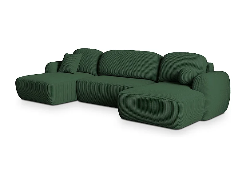 Canapé d'angle SAVONA Vert en velours côtelé avec fonction de couchage