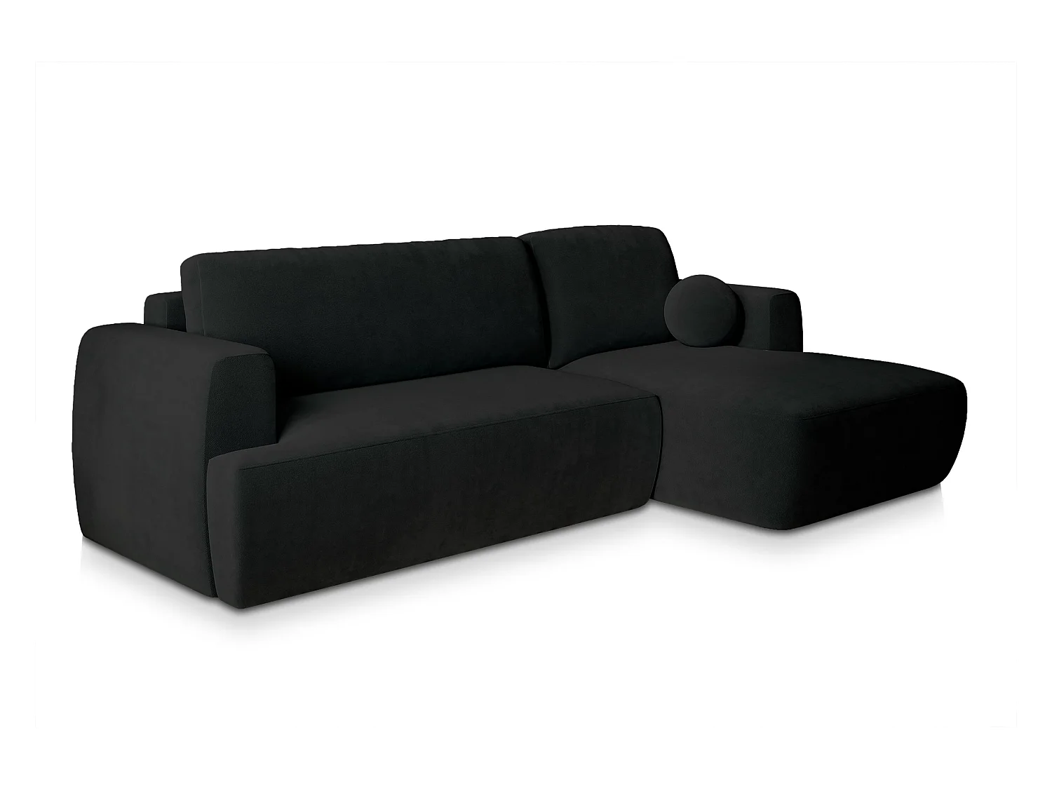 Canapé d'angle SENTI Noir en peluche avec fonction de couchage
