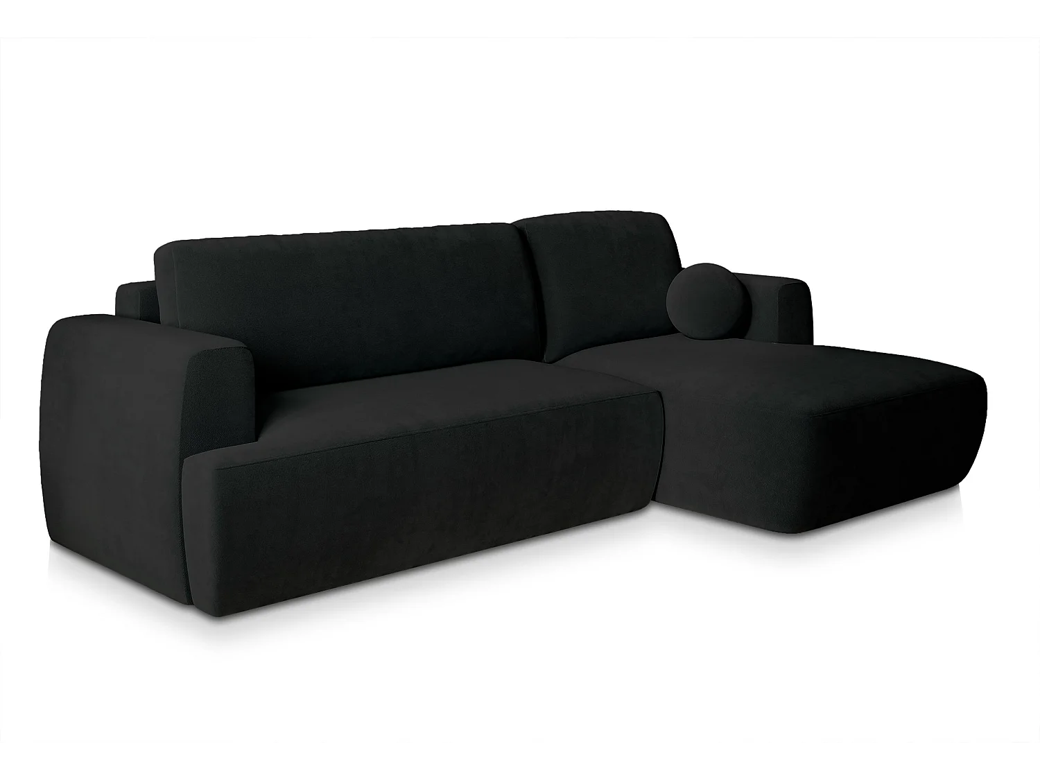 Canapé d'angle SENTI Noir en peluche avec fonction de couchage