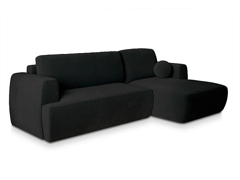 Canapé d'angle SENTI Noir en peluche avec fonction de couchage