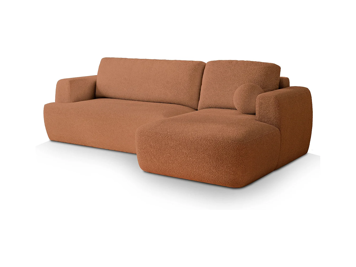 Canapé d'angle SENTI Terracotta en bouclé avec fonction de couchage