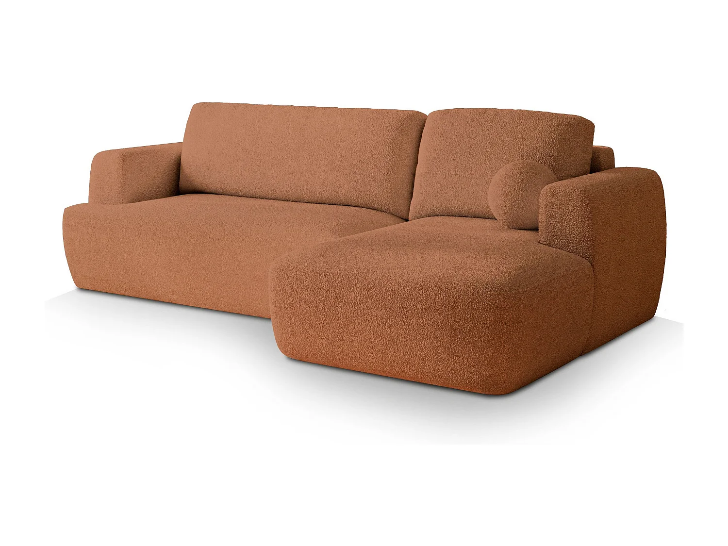 Canapé d'angle SENTI Terracotta en bouclé avec fonction de couchage