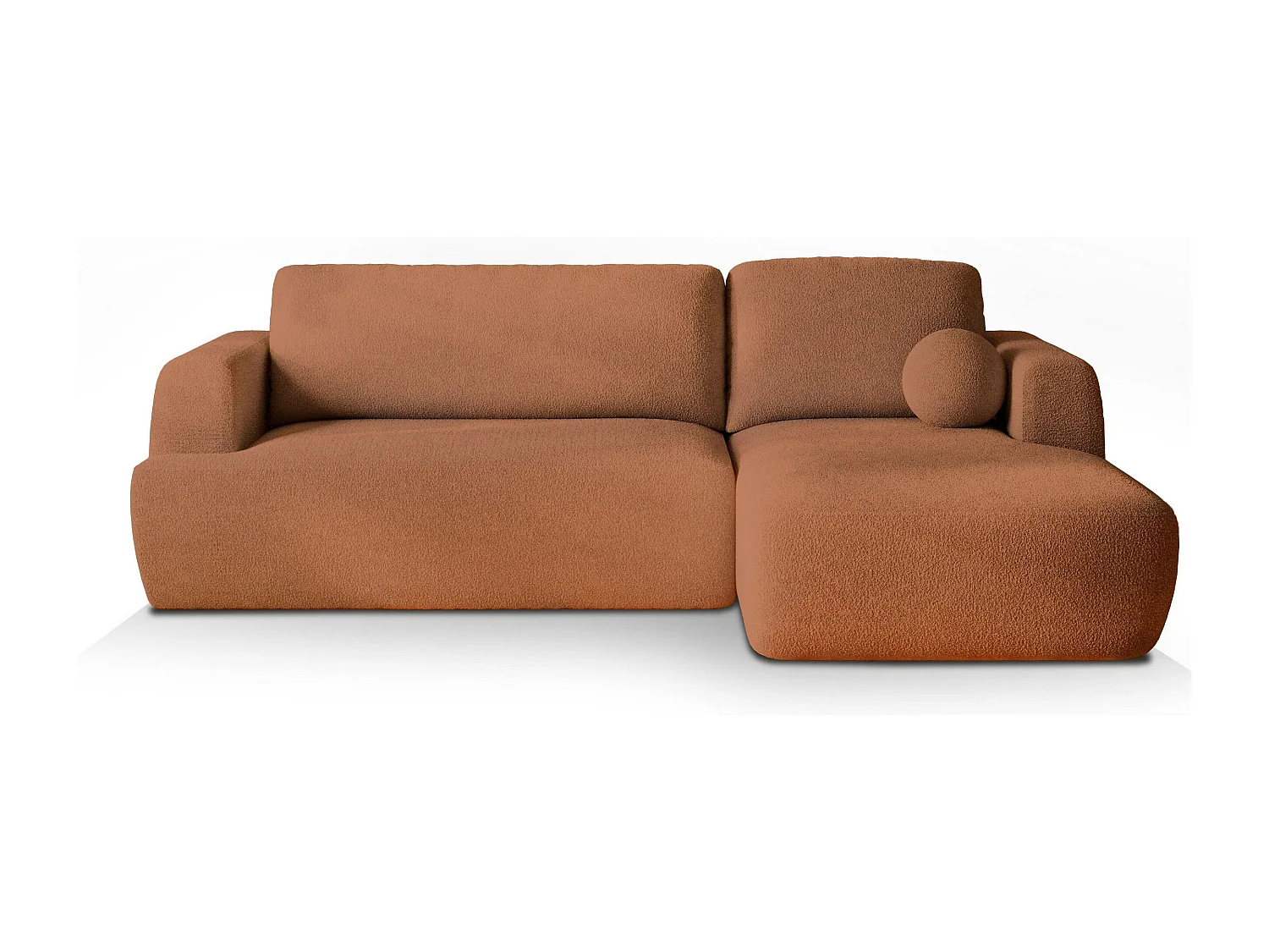 Canapé d'angle SENTI Terracotta en bouclé avec fonction de couchage