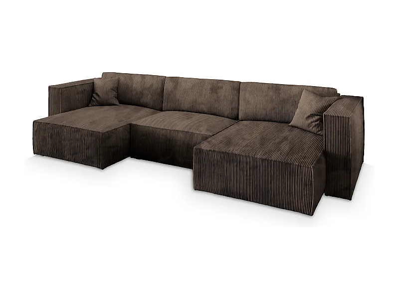 Canapé d'angle SARMO Marron en velours côtelé avec fonction de couchage