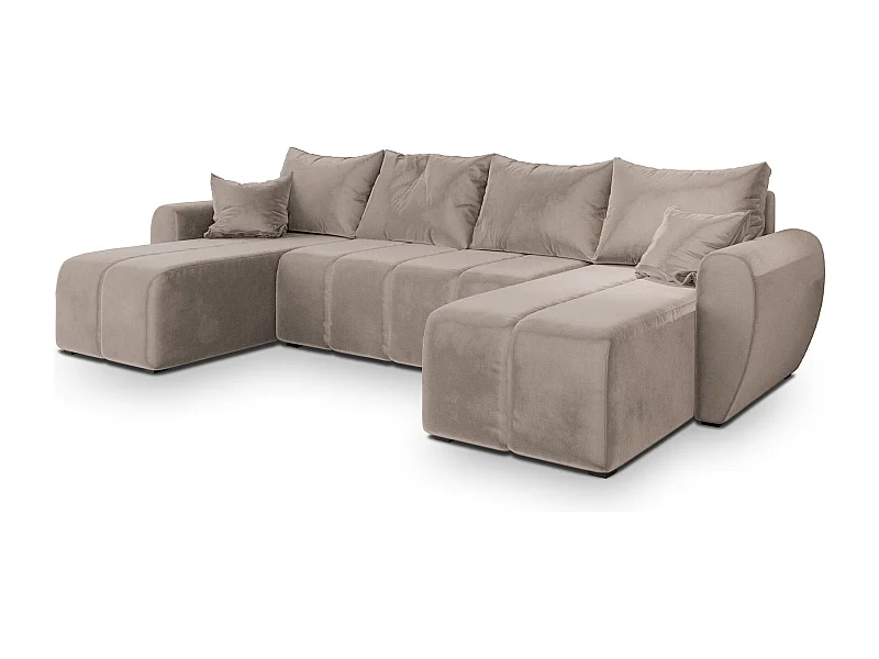 Canapé d'angle MADISON Beige en peluche avec fonction de couchage