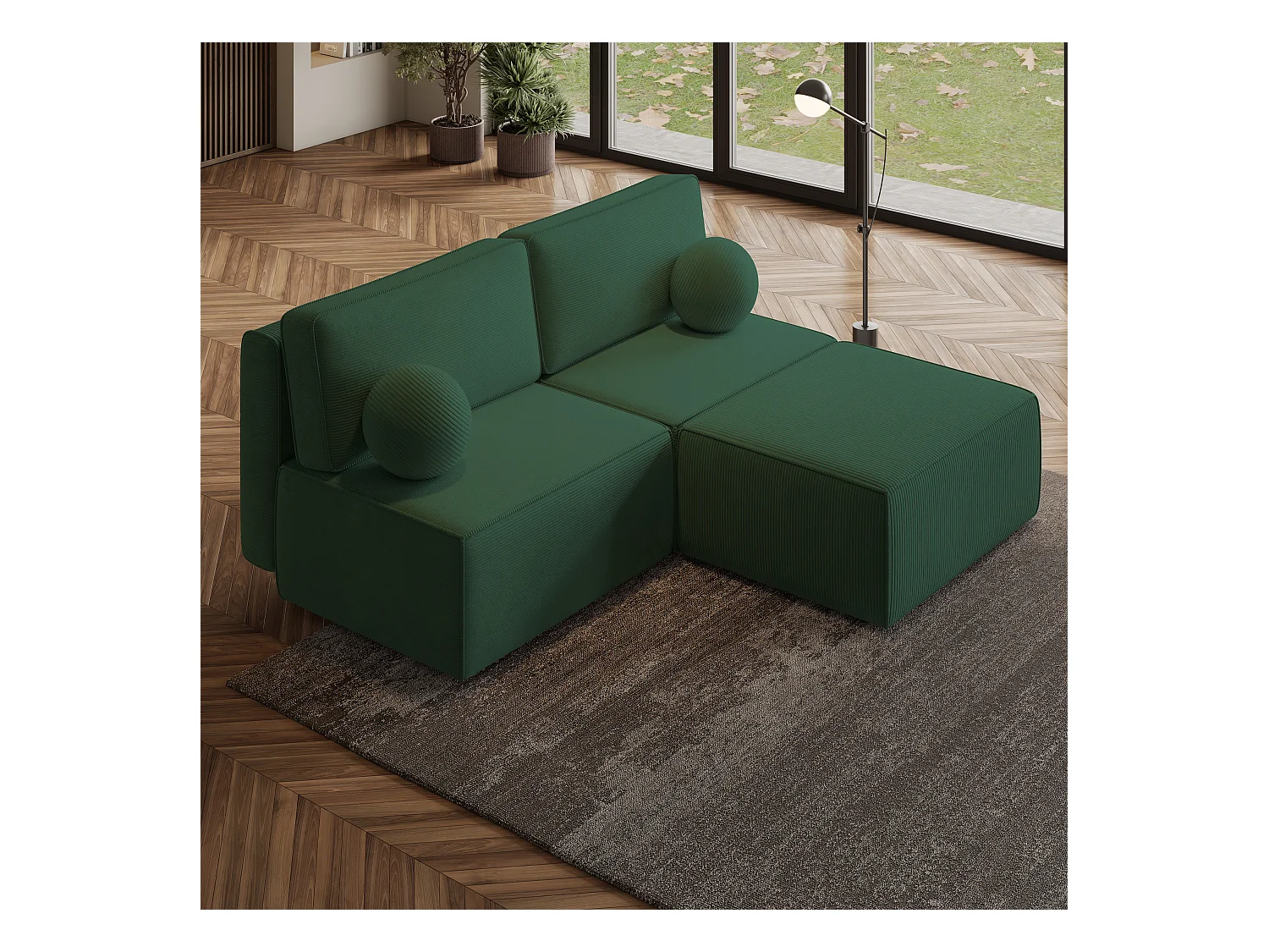 Canapé d'angle VARNA Vert en velours côtelé avec fonction de couchage