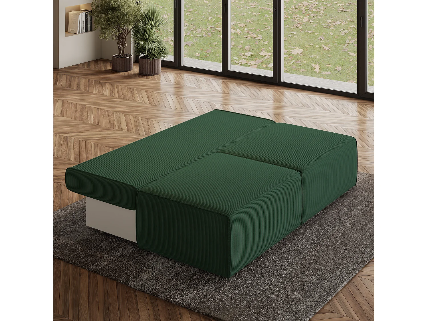 Canapé d'angle VARNA Vert en velours côtelé avec fonction de couchage