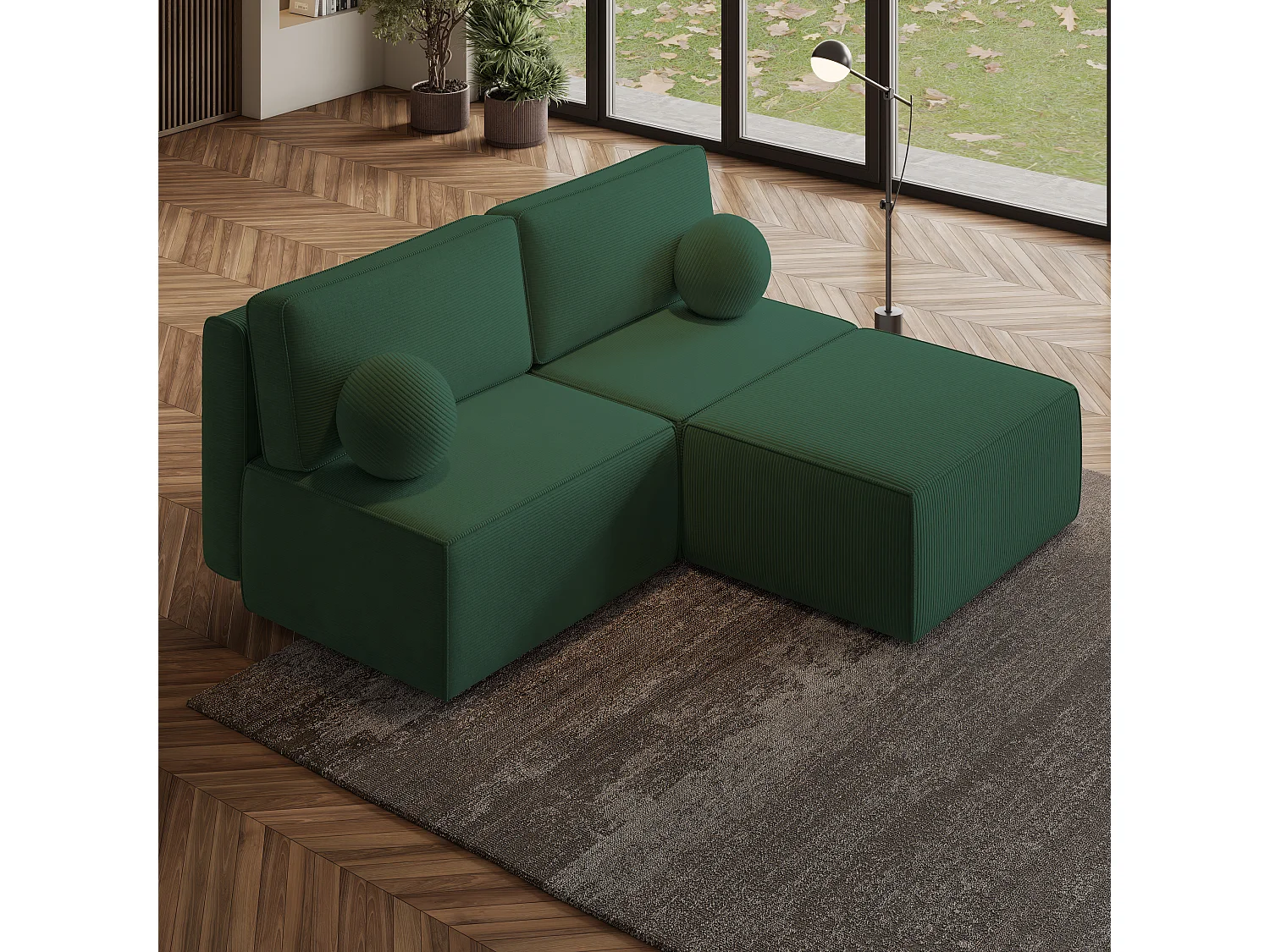 Canapé d'angle VARNA, avec fonction de couchage, velours côtelé Vert