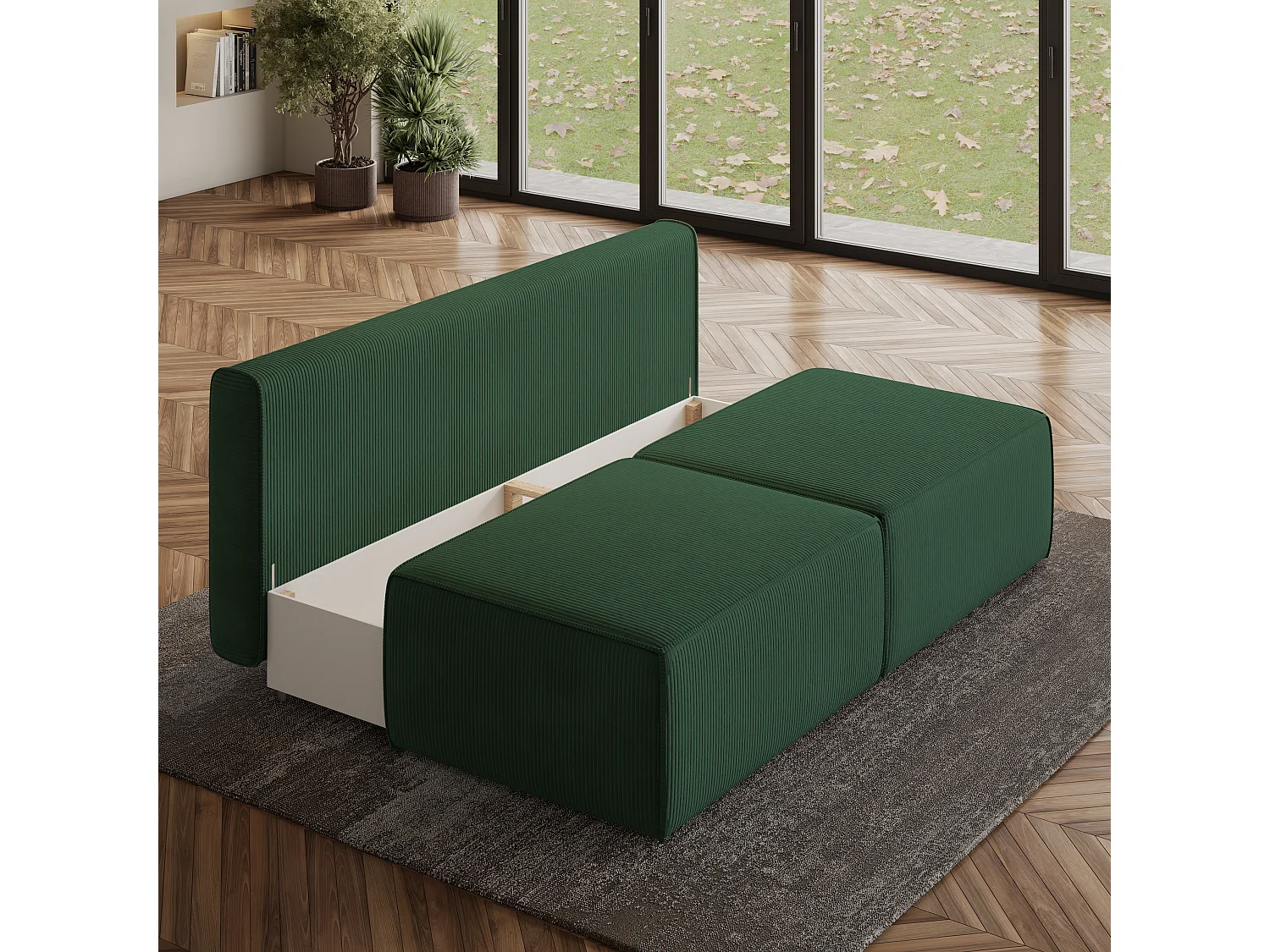 Canapé d'angle VARNA, avec fonction de couchage, velours côtelé Vert