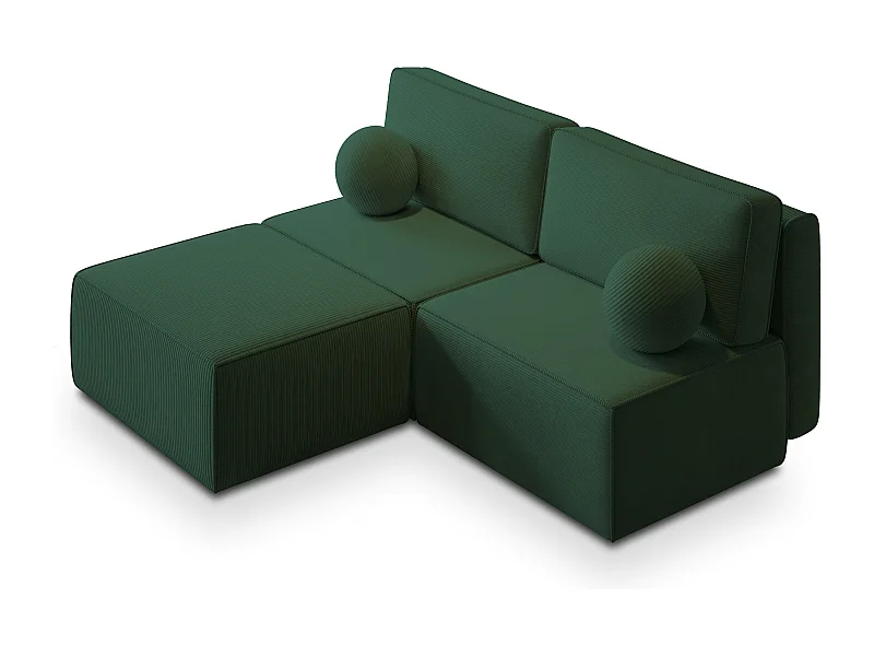 Canapé d'angle VARNA Vert en velours côtelé avec fonction de couchage