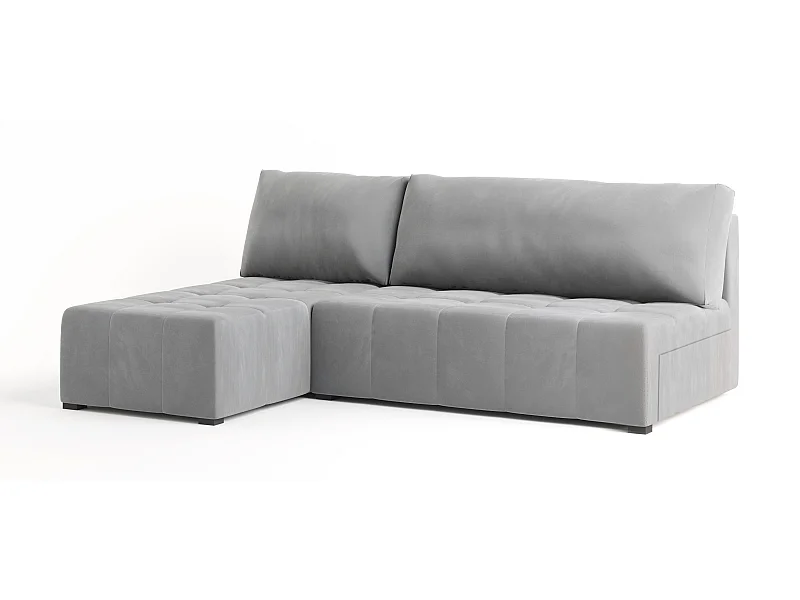 Canapé d'angle DOMIRA Gris clair en peluche avec fonction de couchage